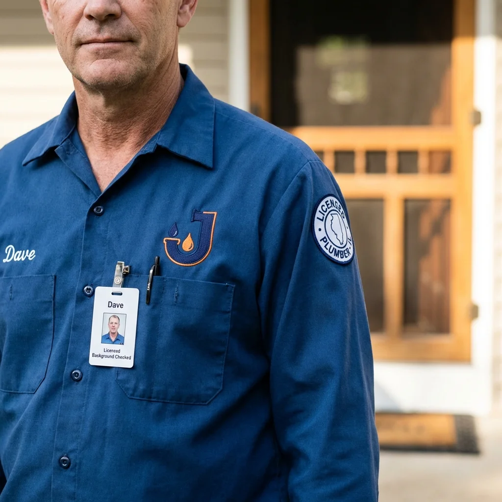 Licensed plumber showing ID badge in Woodward, OK
