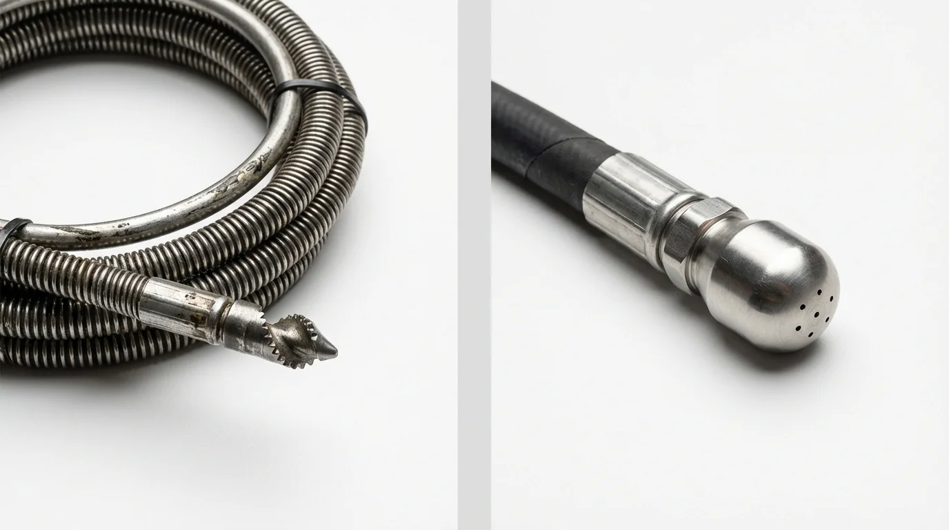 Drain snake cable and hydro jetting nozzle used for drain cleaning in Woodward, OK
