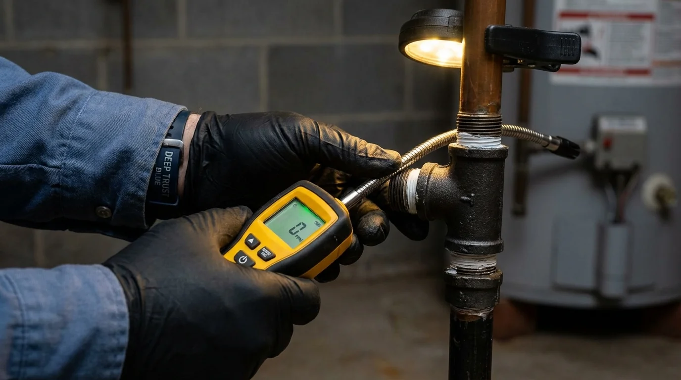 Gas leak detection with electronic sniffer by Johns Plumbing LLC in Woodward