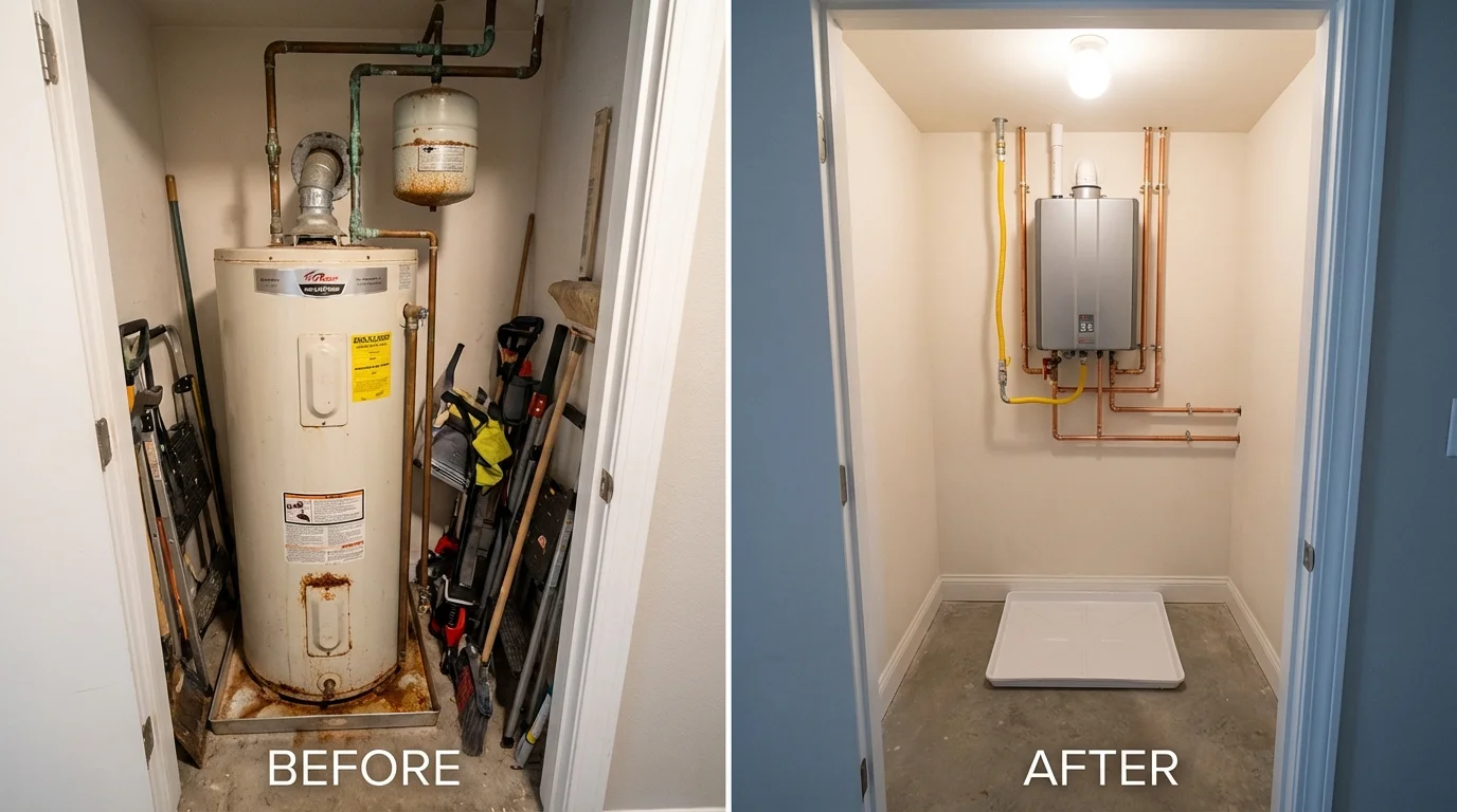 Tank water heater versus wall-mounted tankless unit comparison for Woodward, OK homeowners