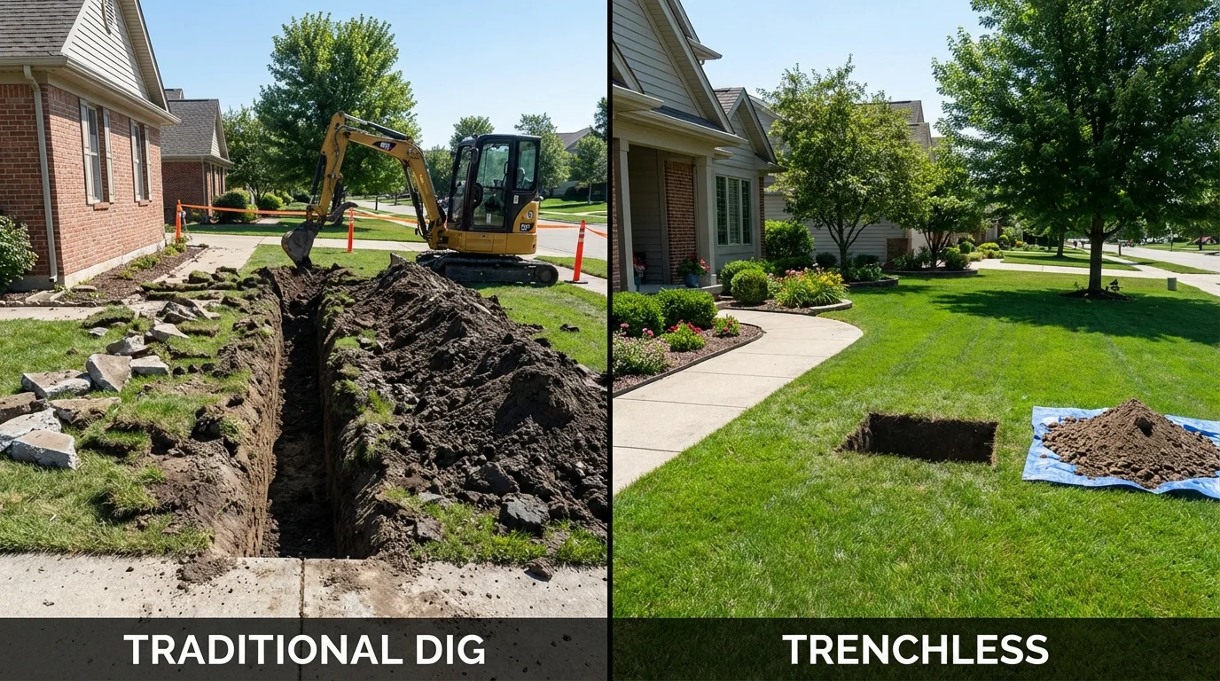 Trenchless sewer repair with minimal yard damage versus traditional excavation in Woodward, OK